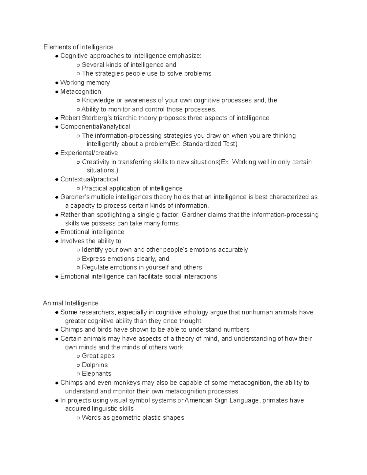 Psychology notes - Elements of Intelligence Cognitive approaches to ...