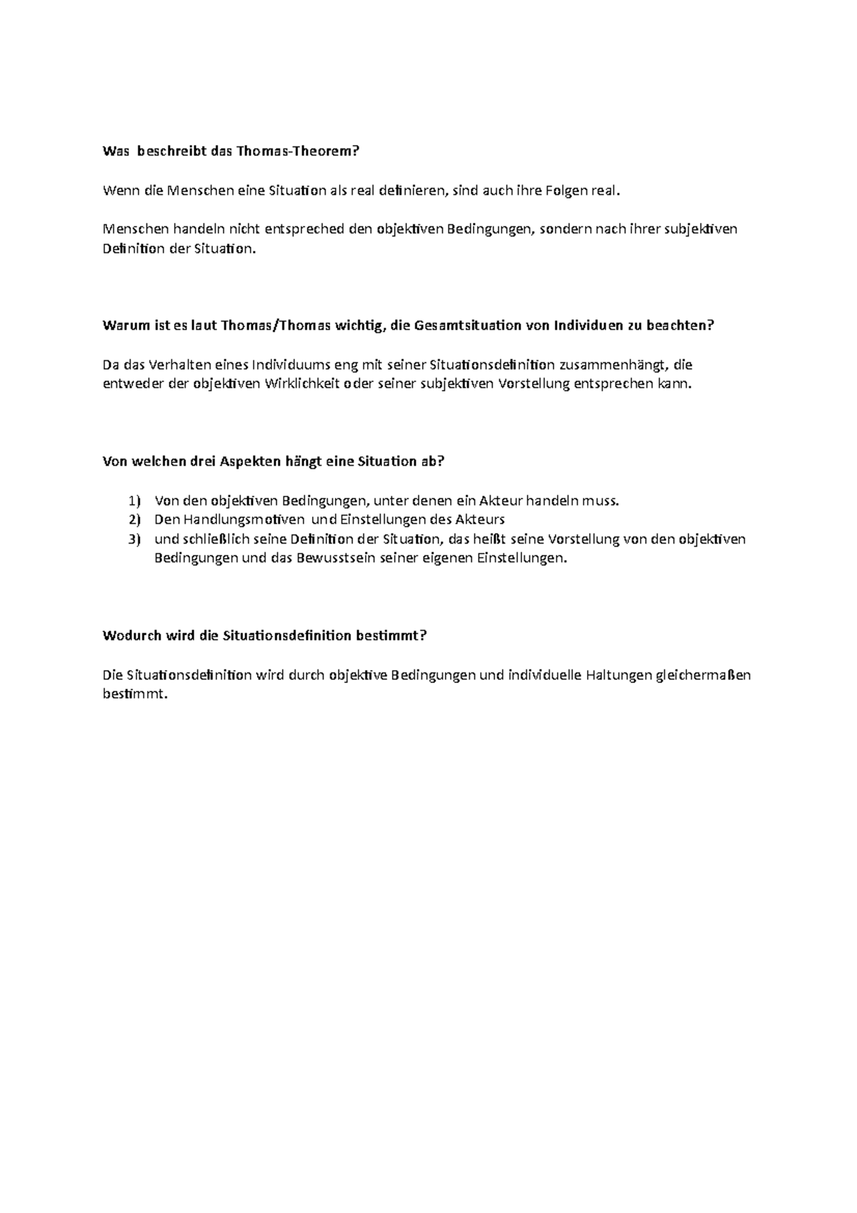 6 Einheit Thomas Theorem - Was beschreibt das Thomas-Theorem? Wenn die ...