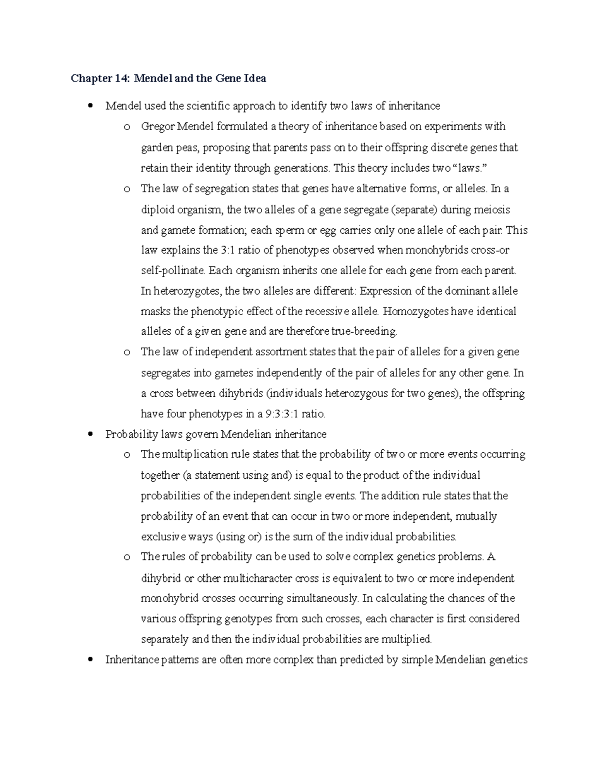 Biology Chapter 14 - Chapter 14: Mendel And The Gene Idea Mendel Used ...