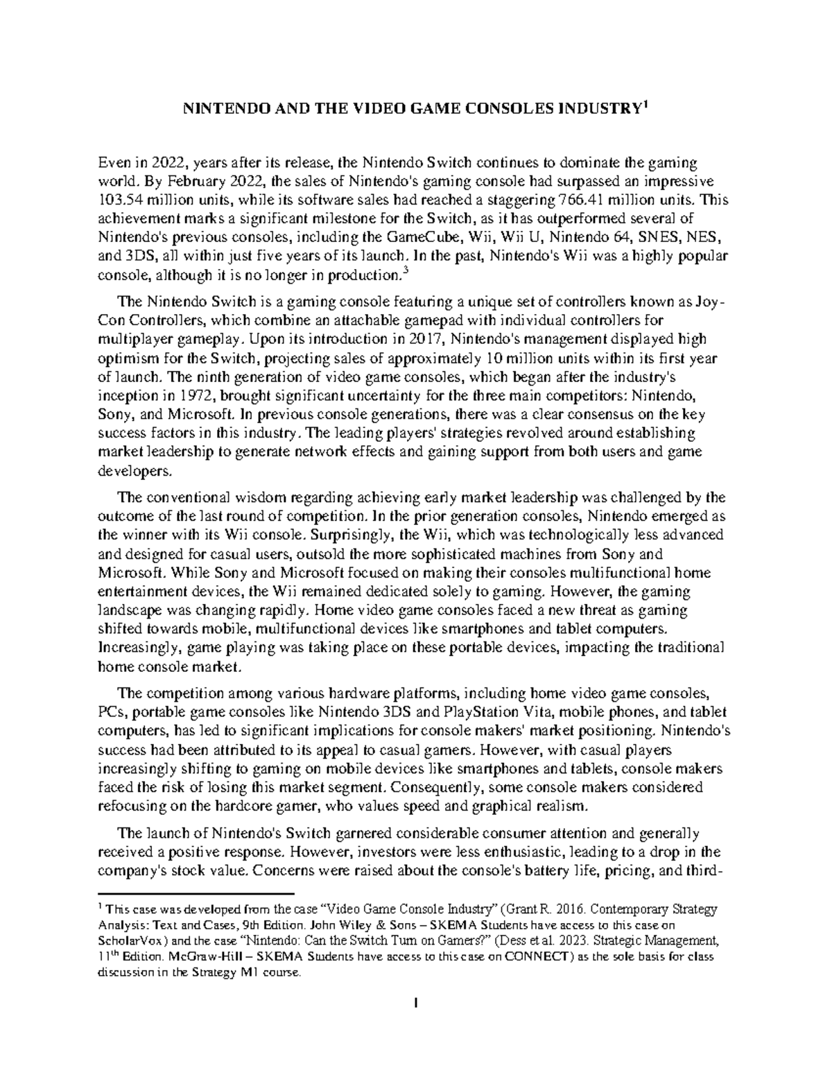 Case Nintendo and the video game industry - NINTENDO AND THE VIDEO GAME ...
