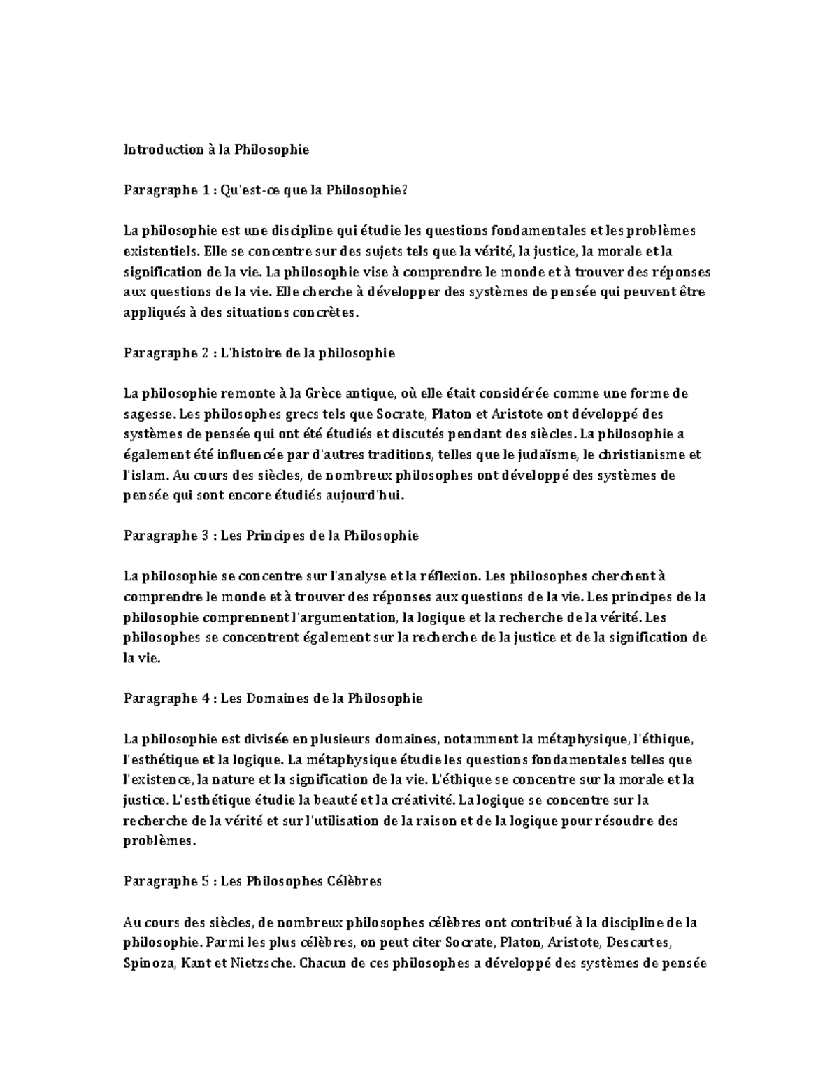 Philosophy student notes - Introduction à la Philosophie Paragraphe 1 ...