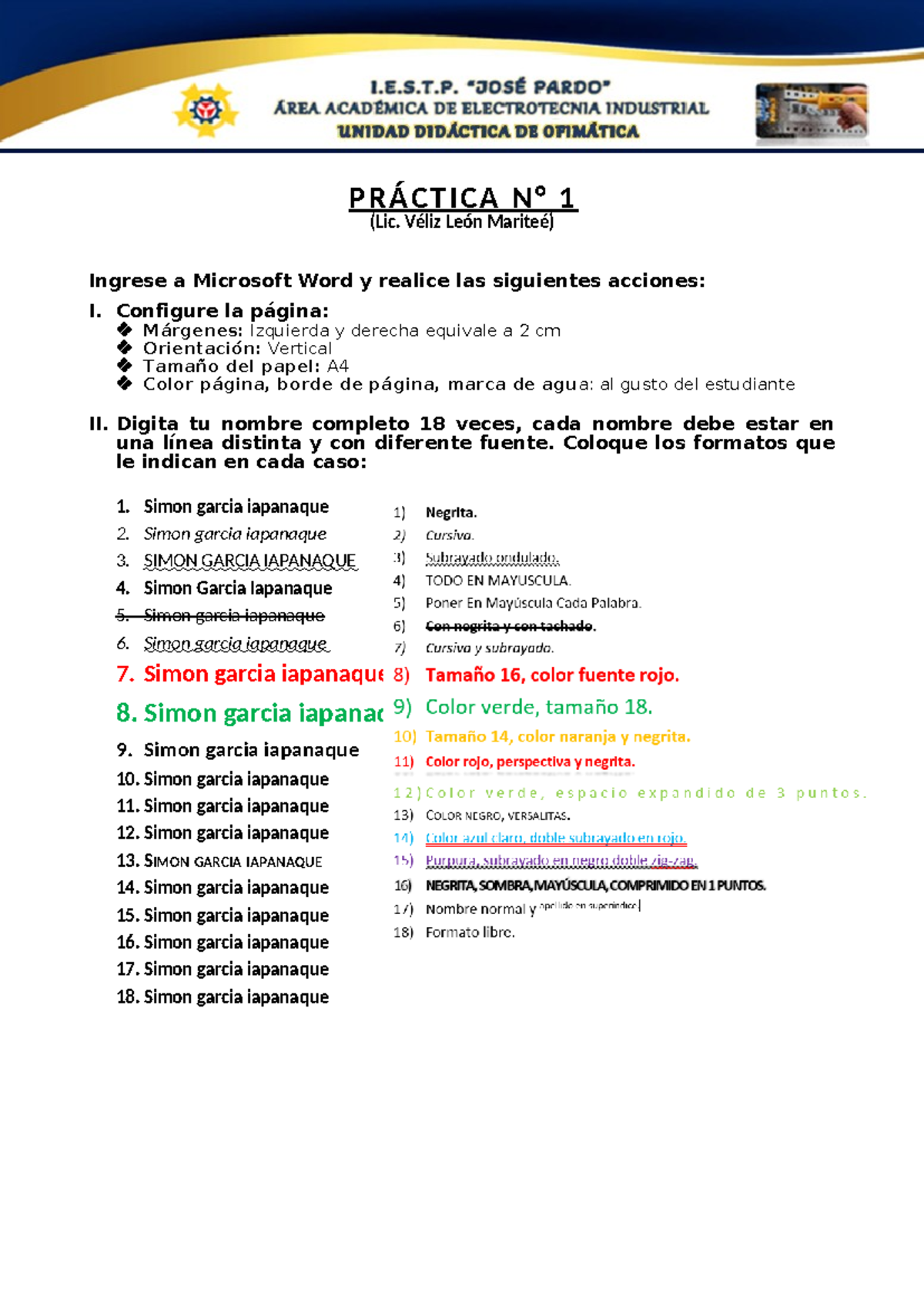 Practica 1 - sdfsdf - PR ÁCTICA N ° 1 (Lic. Véliz León Mariteé) Ingrese ...