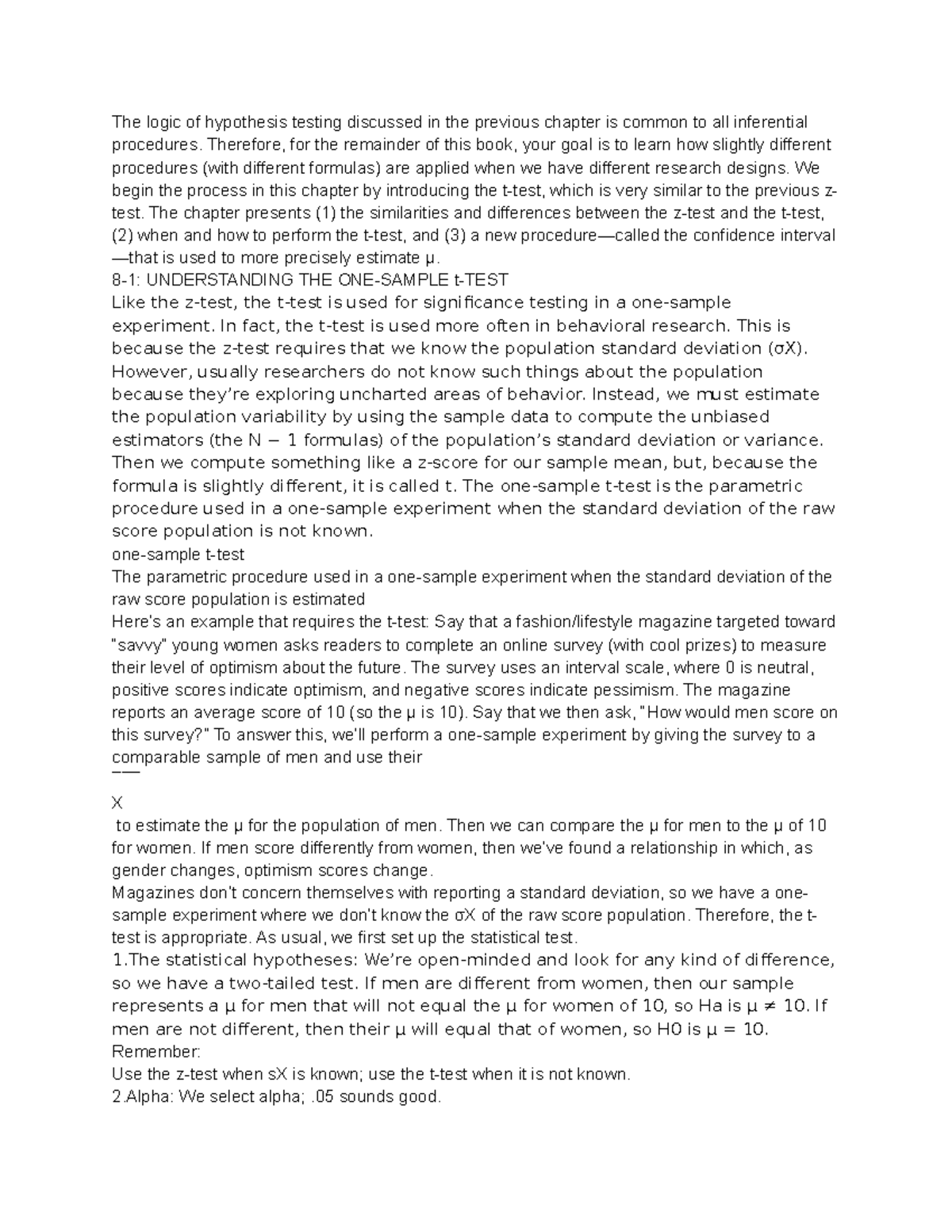 Notes 3 - The logic of hypothesis testing discussed in the previous ...