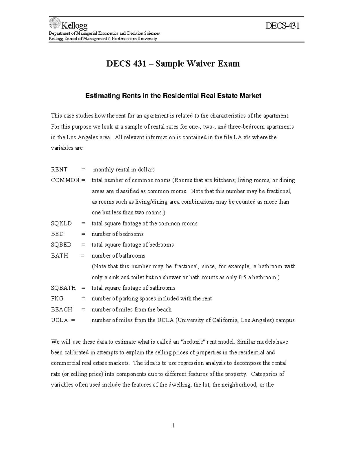 Sample Waiver Exam - Department of Managerial Economics and Decision ...