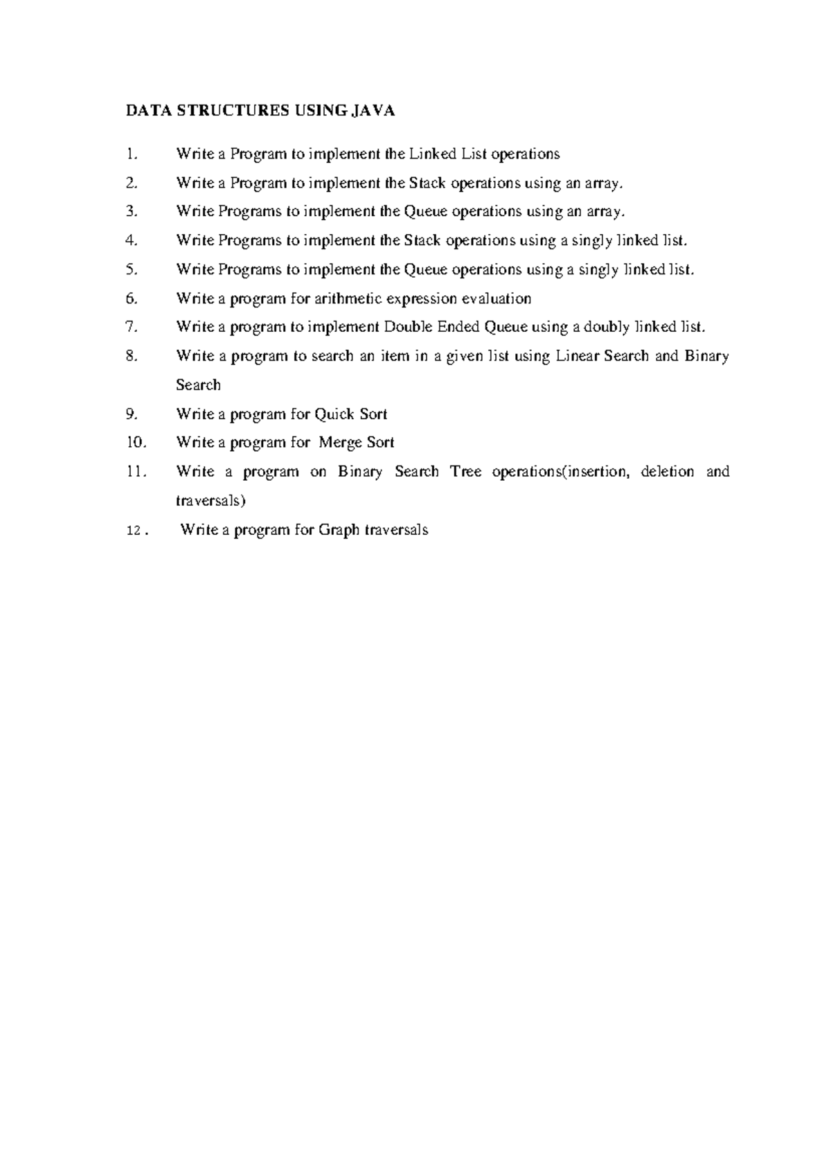 DATA Structures Using JAVA - DATA STRUCTURES USING JAVA Write a Program ...