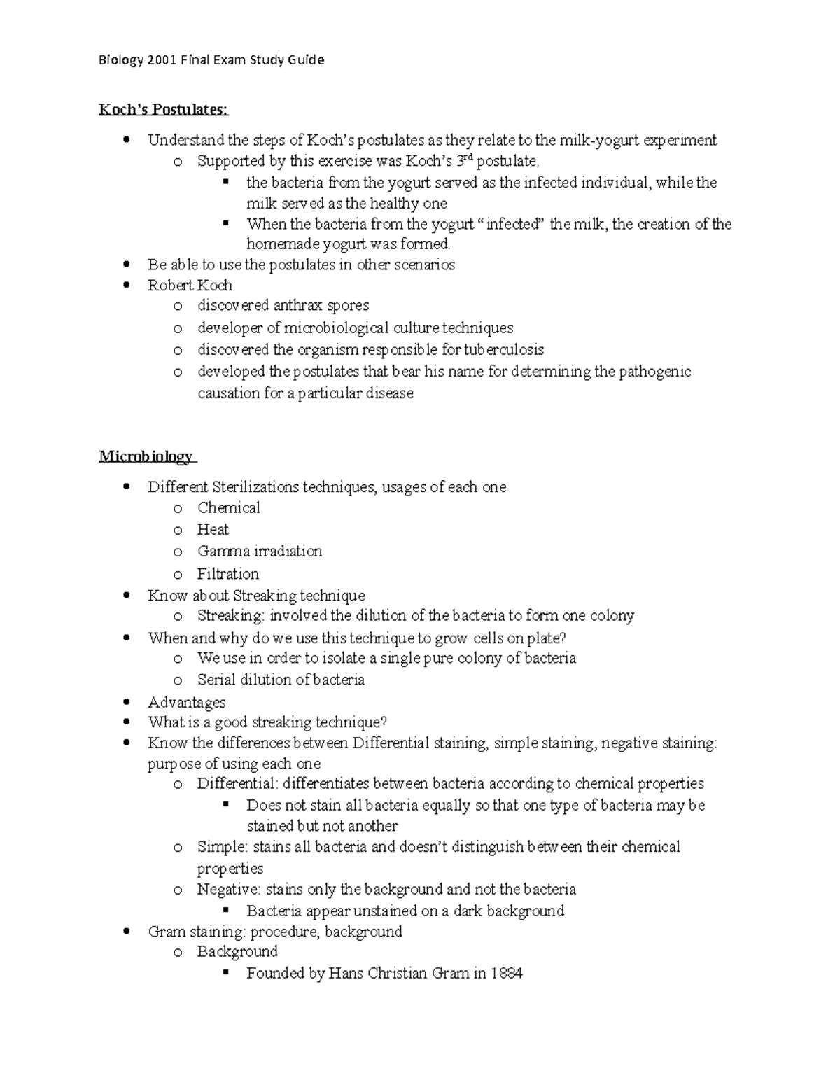 Final Study Guide - Koch’s Postulates: Understand the steps of Koch’s ...