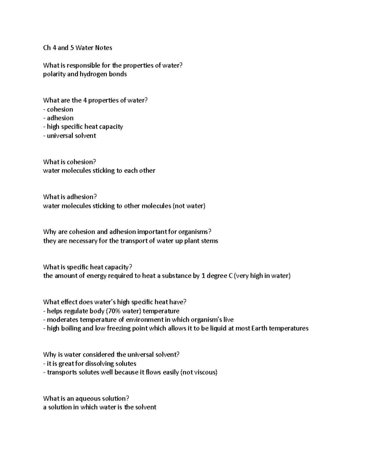 Ch 4 and 5 Water Notes - Ch 4 and 5 Water Notes What is responsible for ...