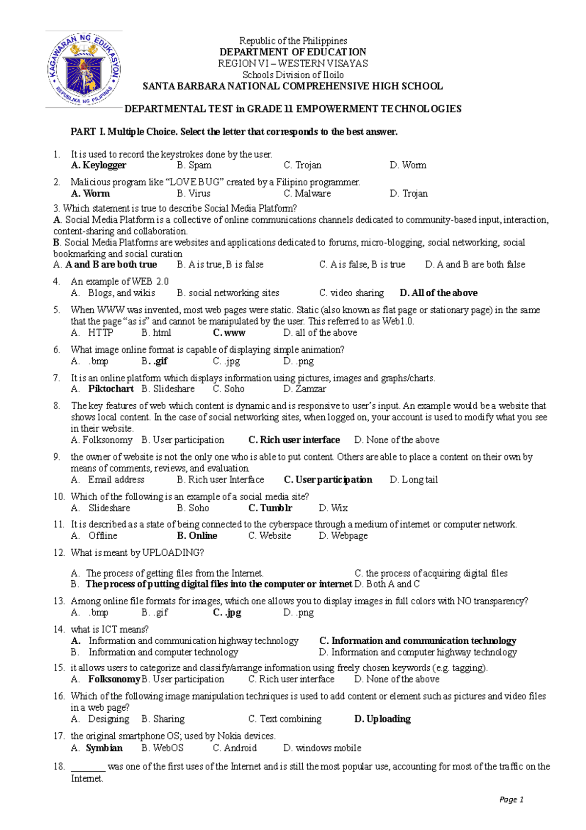 Final exam e tech 2022 frist sem - Republic of the Philippines ...