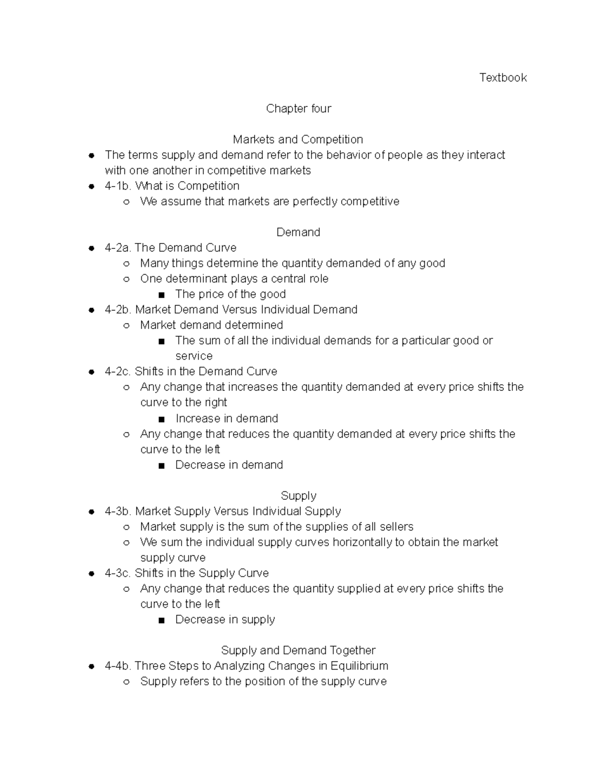 ECON Chapter four - Textbook Chapter four Markets and Competition The ...