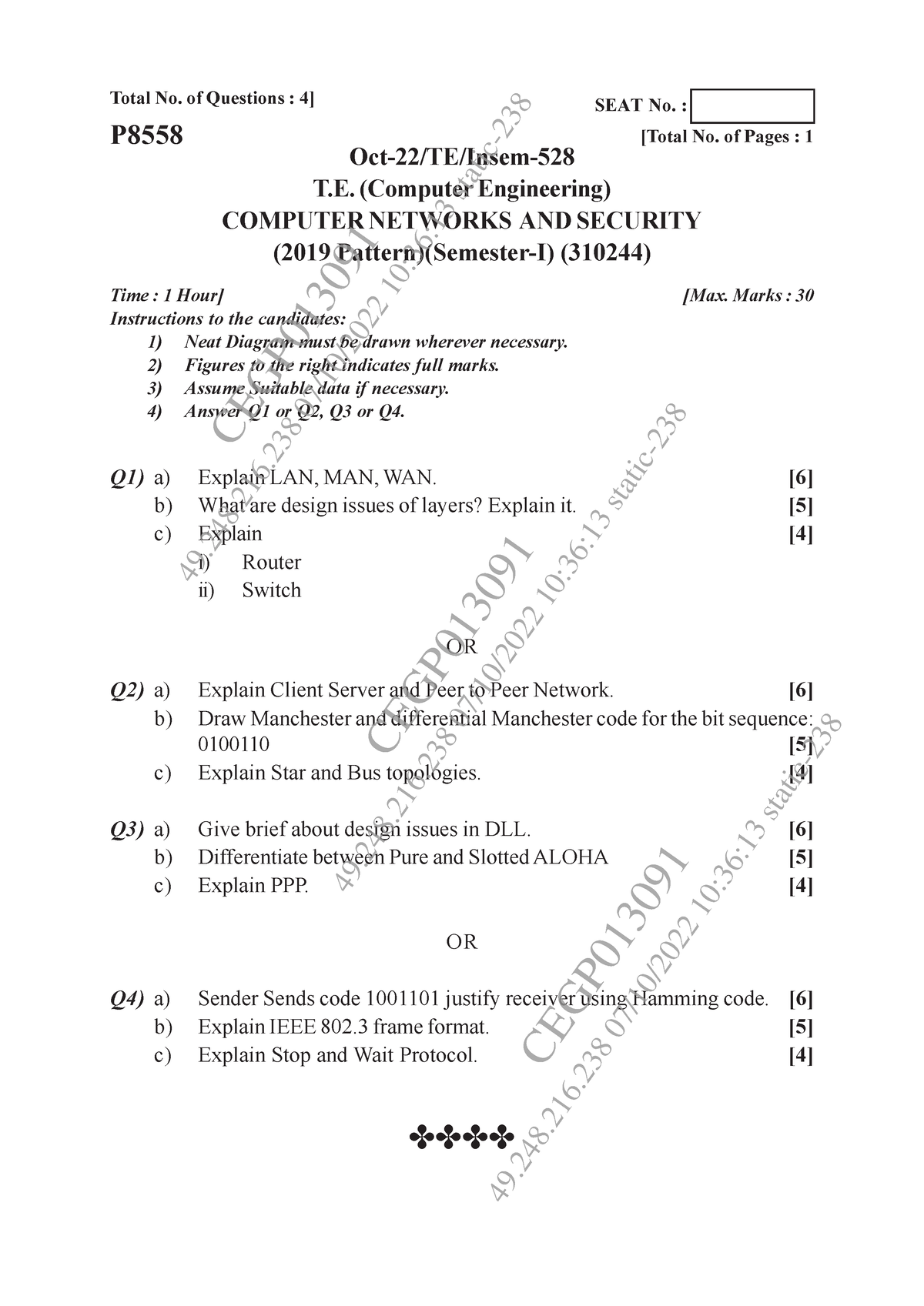 CNS Insem Question Answers - [Oct-22/TE/InSem]-504 1 Total No. Of ...