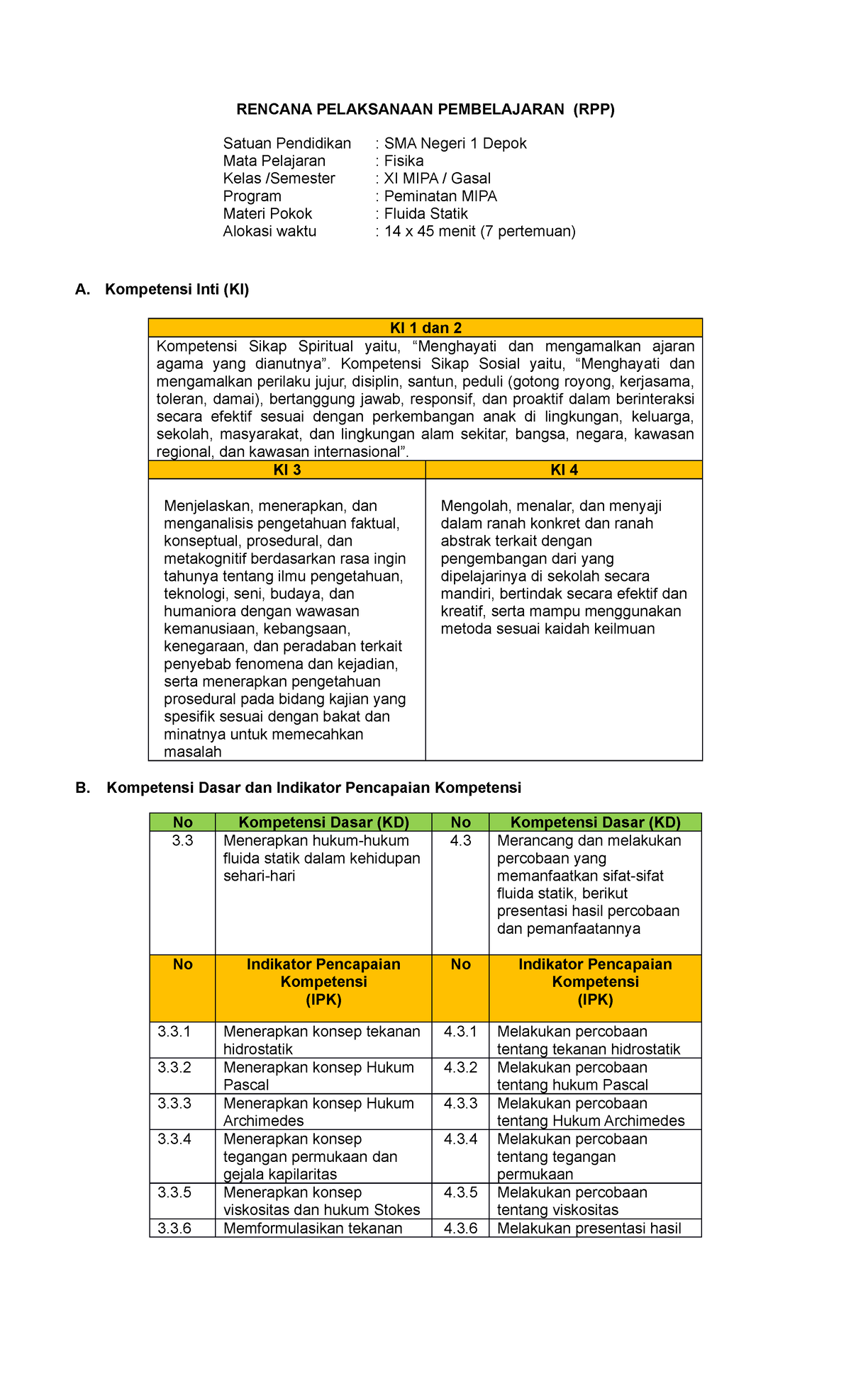 RPP - Fluida Statik - membantu mahasiswa memahami materi - RENCANA ...