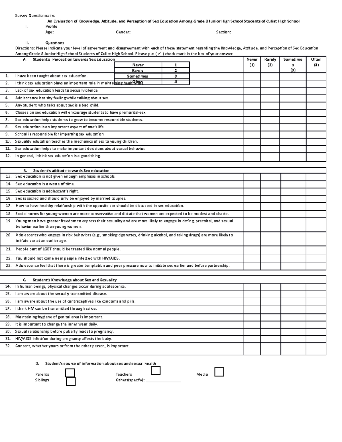 math in daily lives - Survey Questionnaire: An Evaluation of Knowledge ...