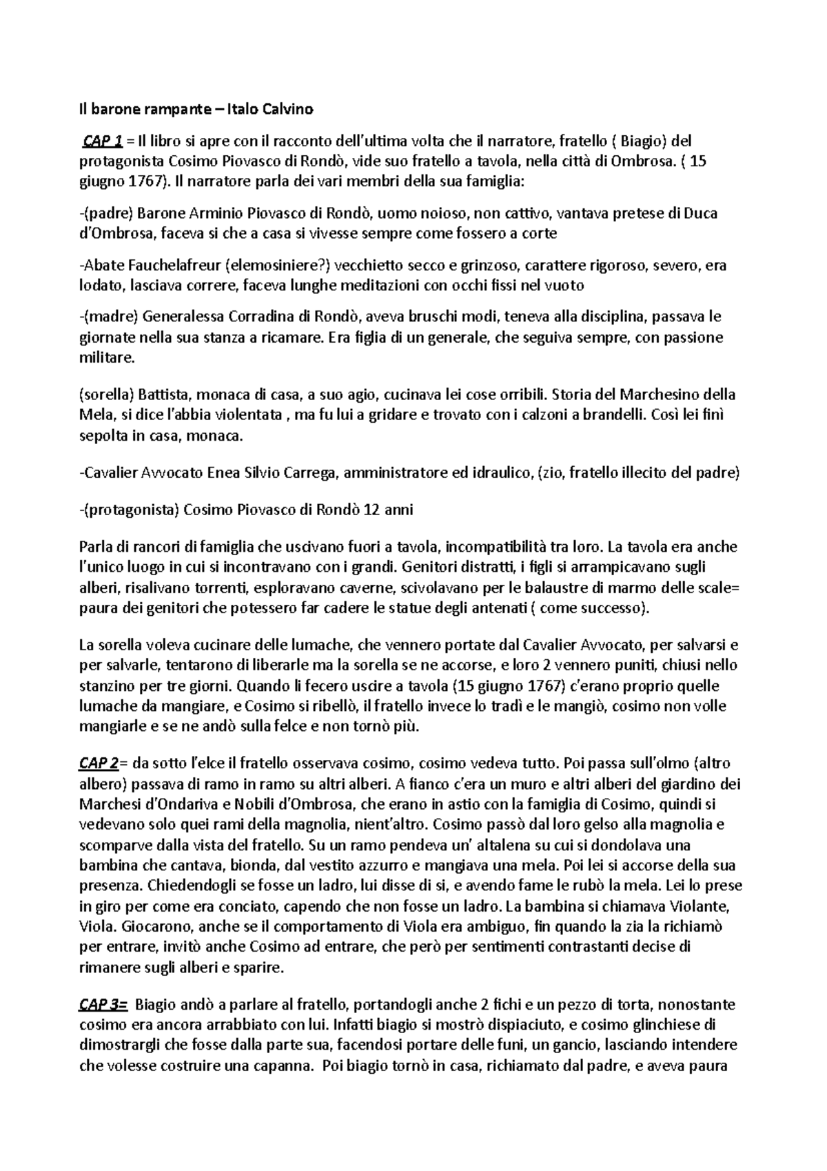 Calvino-IL Barone Rampante - Il barone rampante – Italo Calvino CAP 1 ...