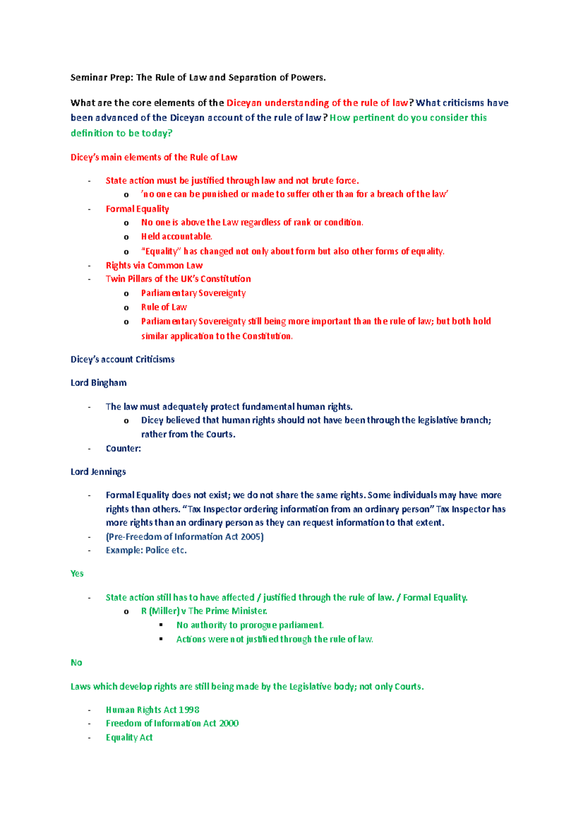 Seminar Prep - Rule of Law and the Seperation of Powers - Seminar Prep ...