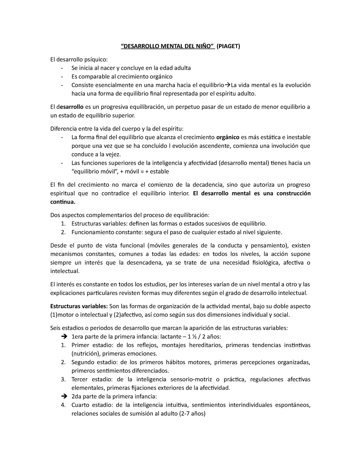 Desarrollo Mental DEL NI O MENTAL DEL PIAGET El desarrollo Se