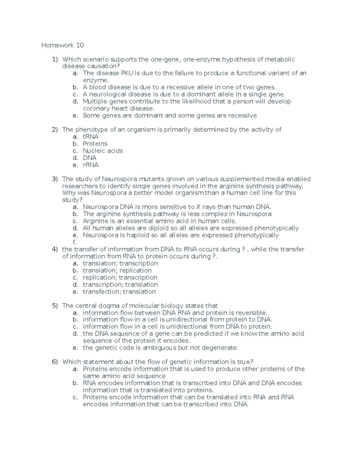 HW10 DNA REplication - Homework 10 Which scenario supports the one-gene ...