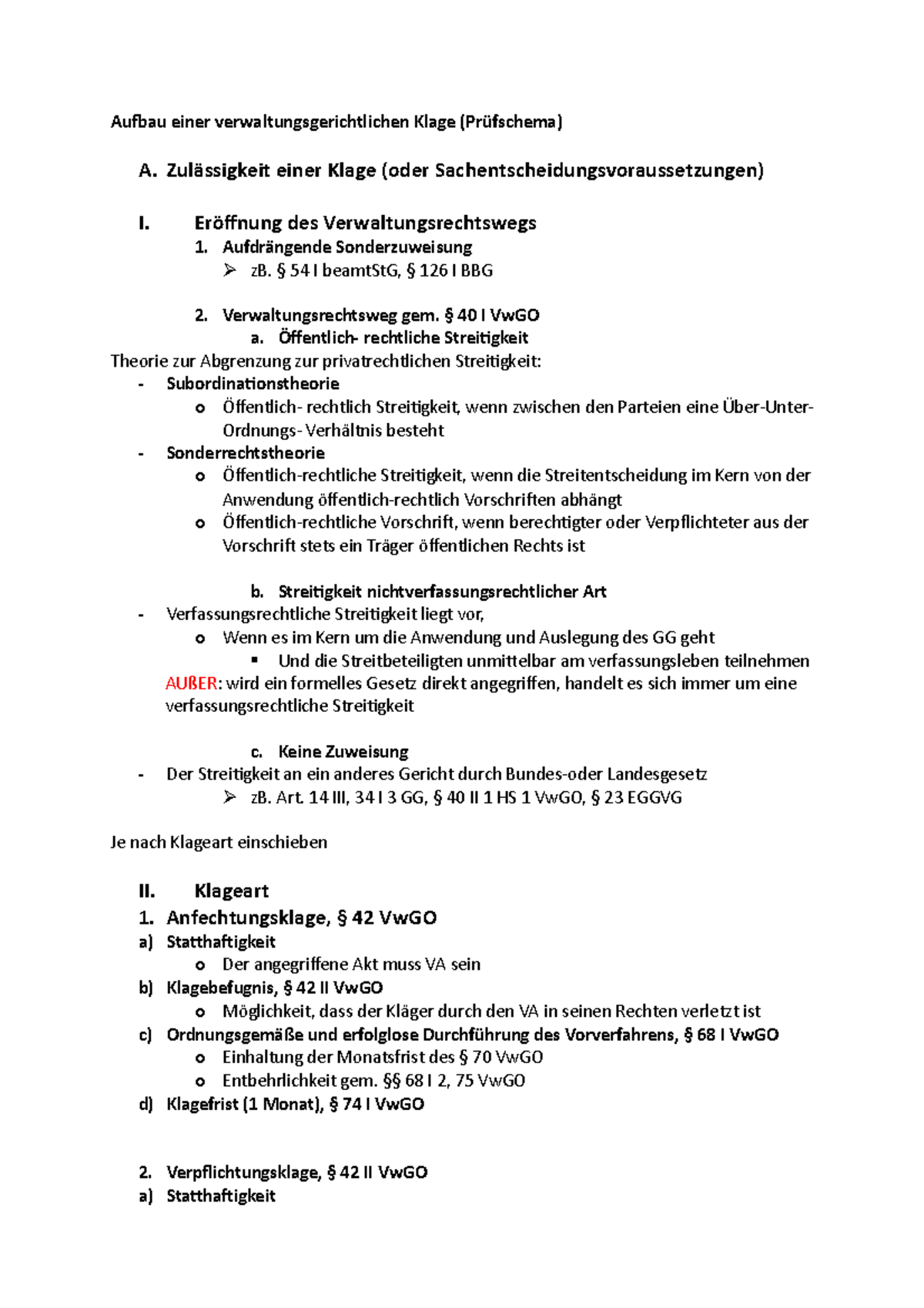 Klage Auf Vorzugsweise Befriedigung Aufbau einer verwaltungsgerichtlichen Klage - Zulässigkeit einer Klage