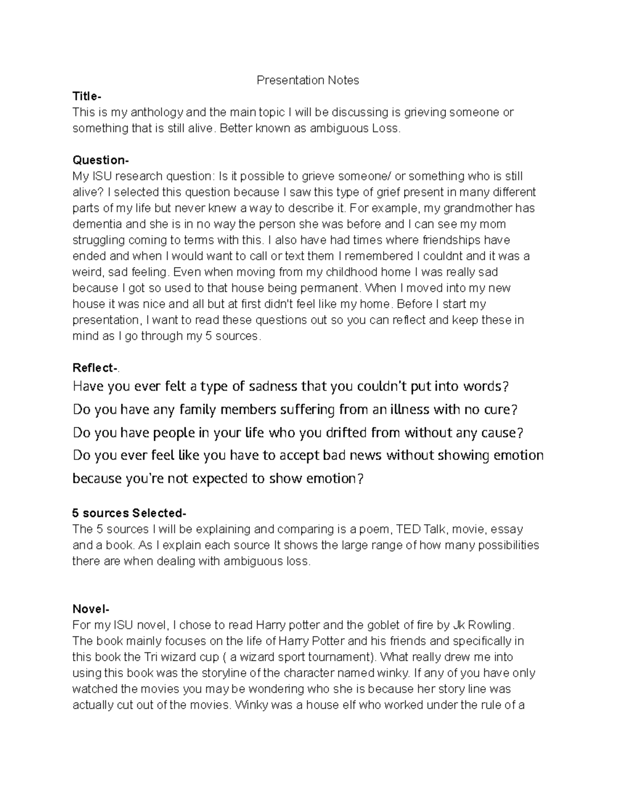 Anthology Presentation Notes - Presentation Notes Title- This is my ...