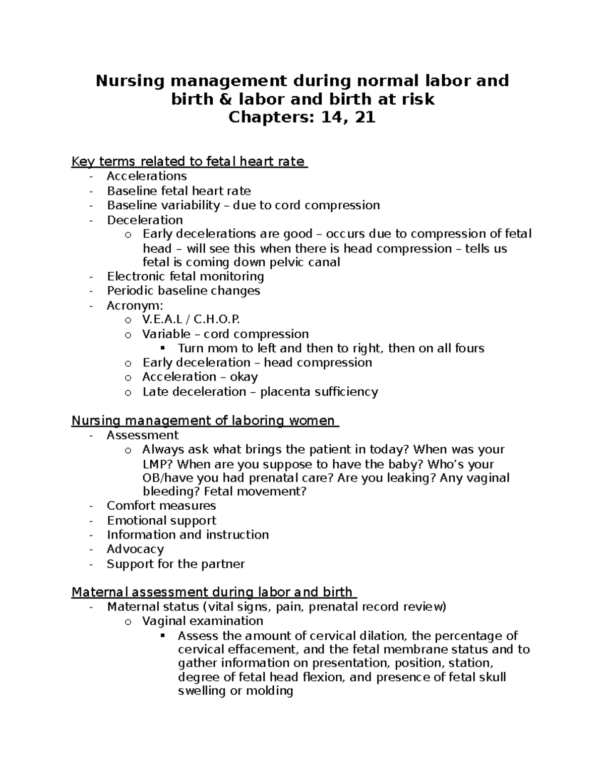 Notes - T2 . Nursing Management During Normal Labor And Birth - Nursing ...