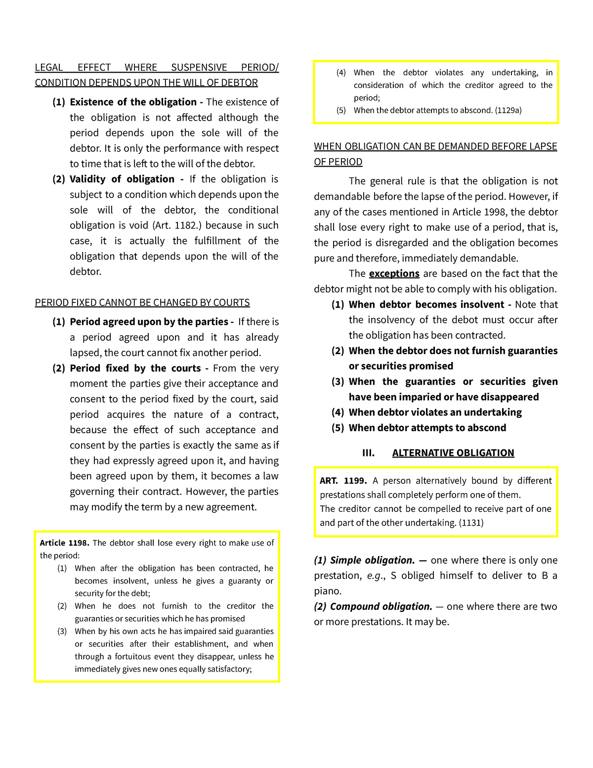 Outline On Law On Obligations And Contracts Part 3 - LEGAL EFFECT WHERE ...