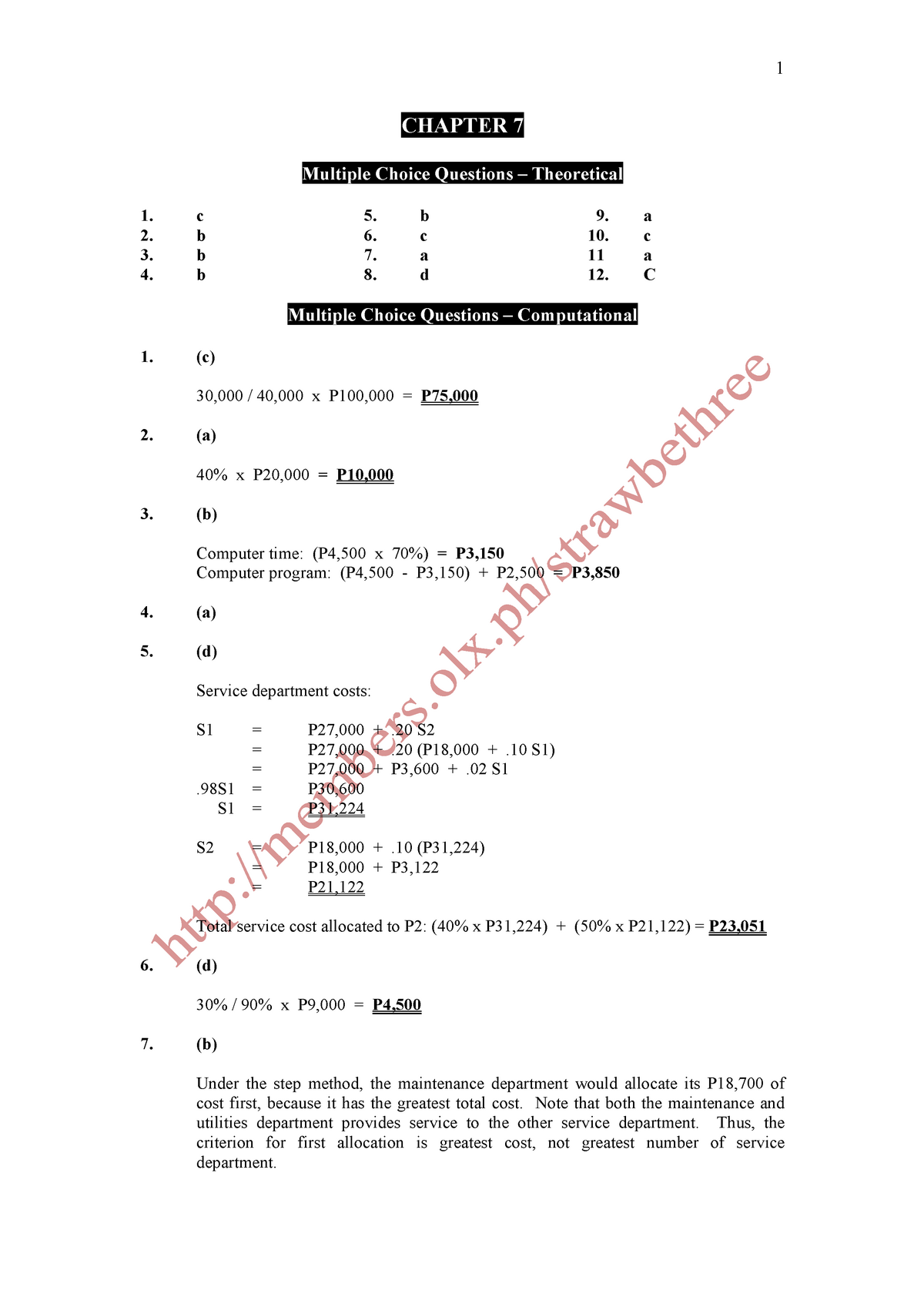 Cost Acctg Chapter 7 - CHAPTER 7 Multiple Choice Questions ...