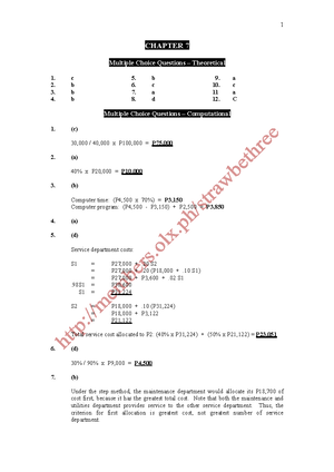 Cost Acctg Chapter 3 - CHAPTER 3 Multiple Choices - Theoretical 1. D 5 ...