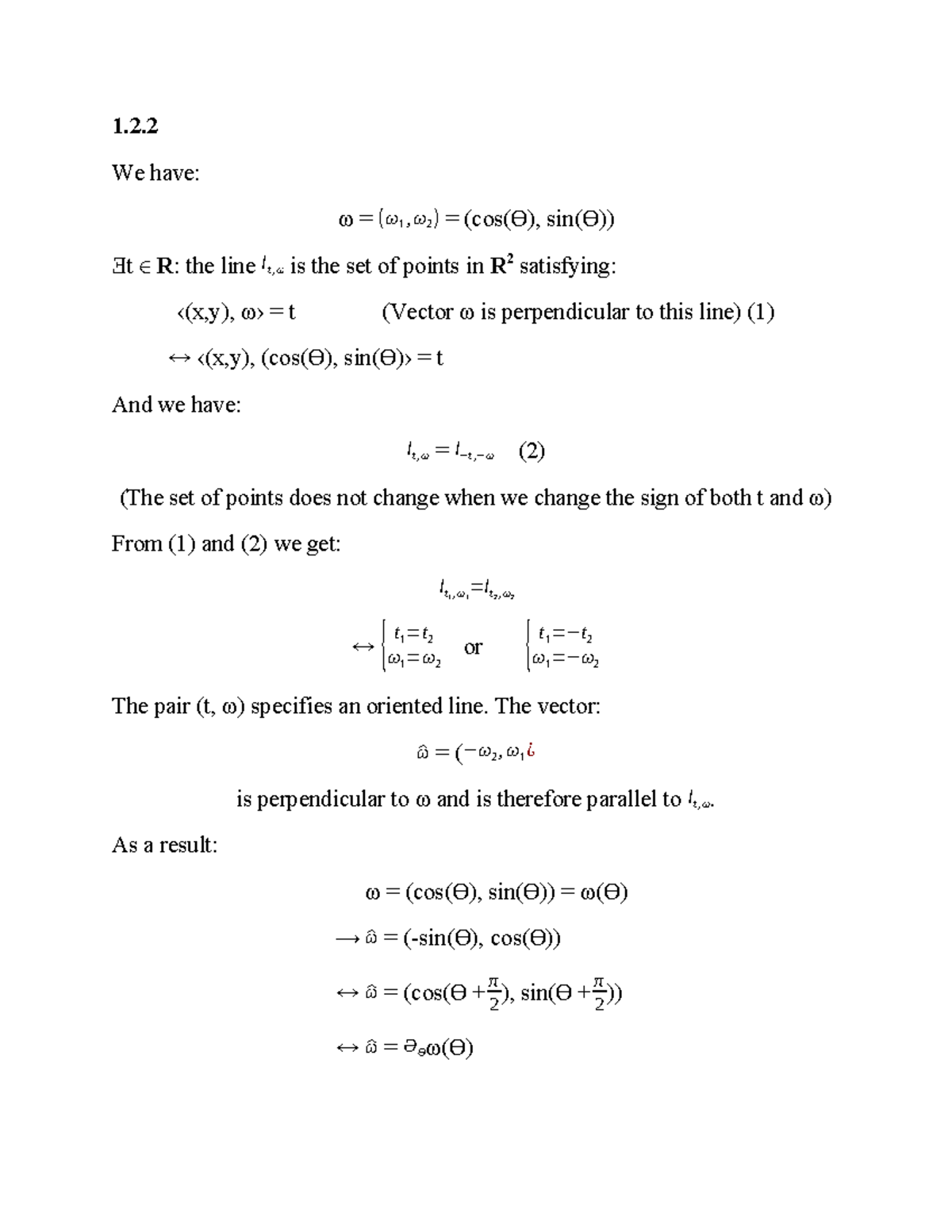 1 Assignment 1 1 We Have ω ω 1 ω 2 Cos Ɵ Sin Ɵ Ǝ T ∈ R The Line Lt ω Is