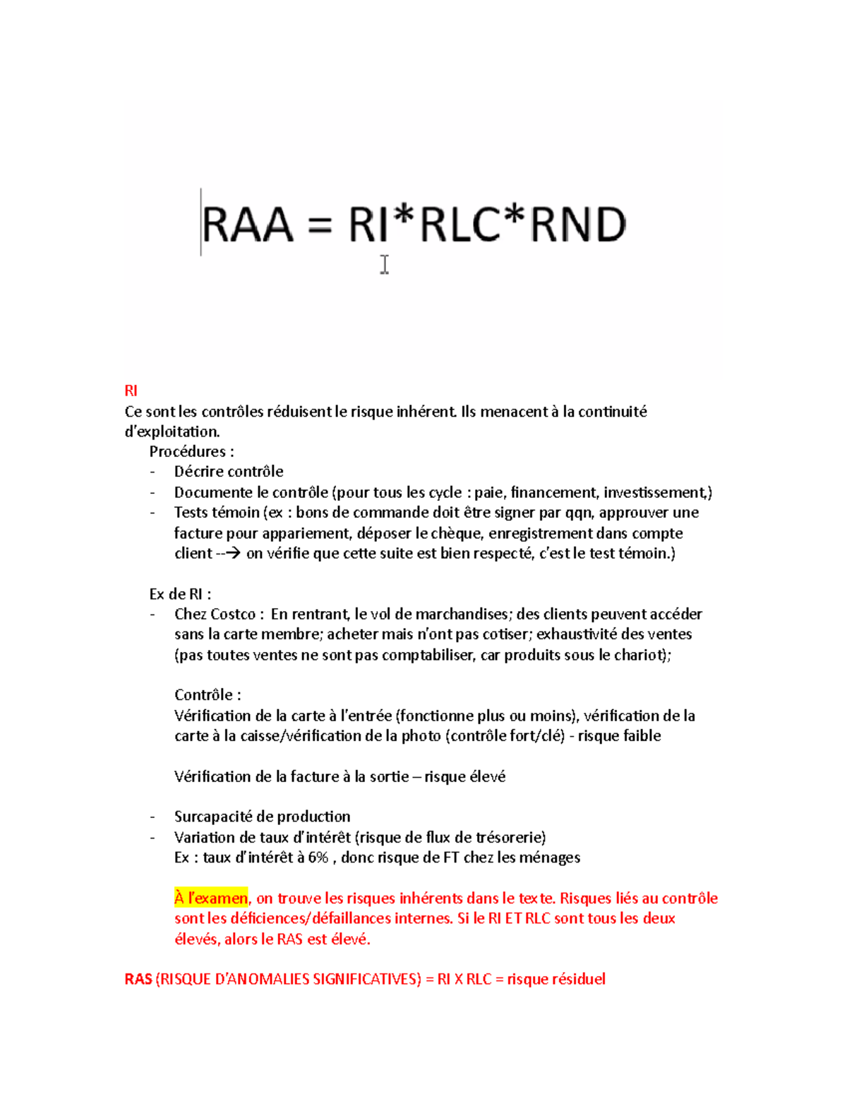 Explication DE Formule RAA - RI Ce sont les contrôles réduisent le ...