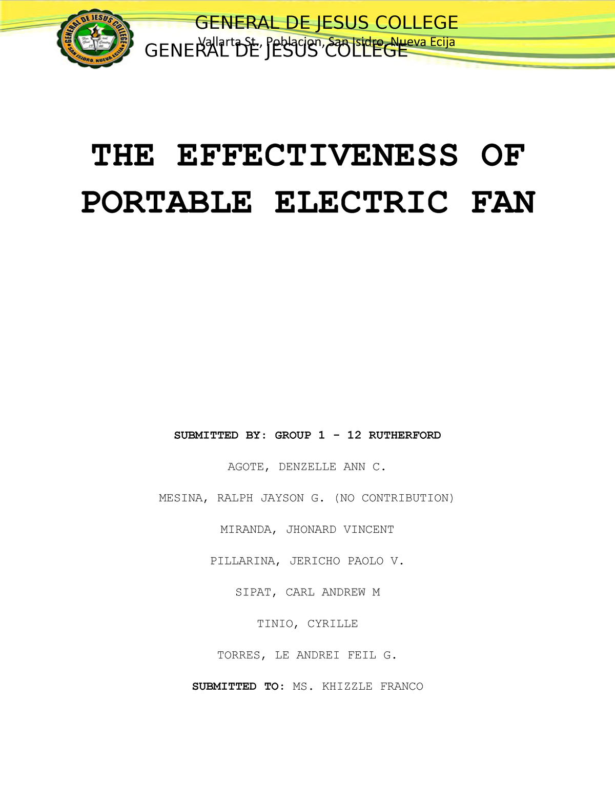 research paper about electric fan