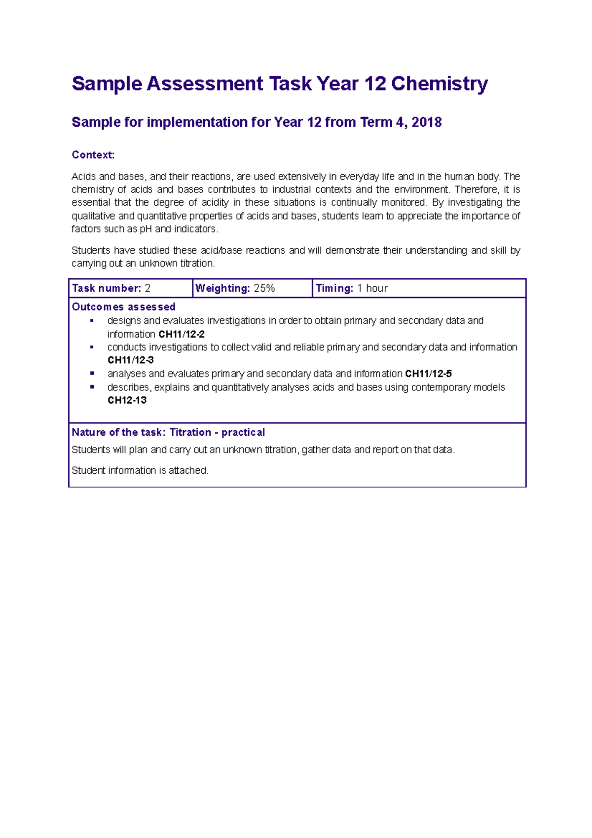 Chemistry stage 6 year 12 assessment task and marking guidelines ...