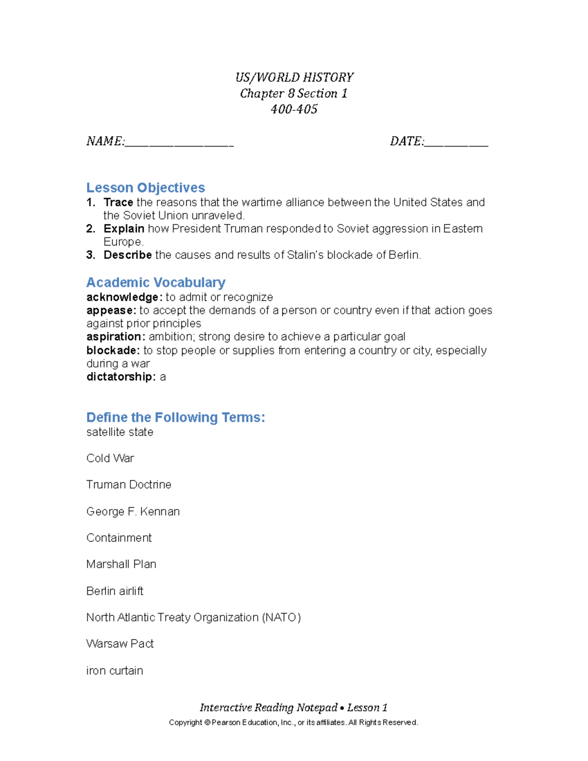 Chaptereightsectionone - US/WORLD HISTORY Chapter 8 Section 1 400- NAME