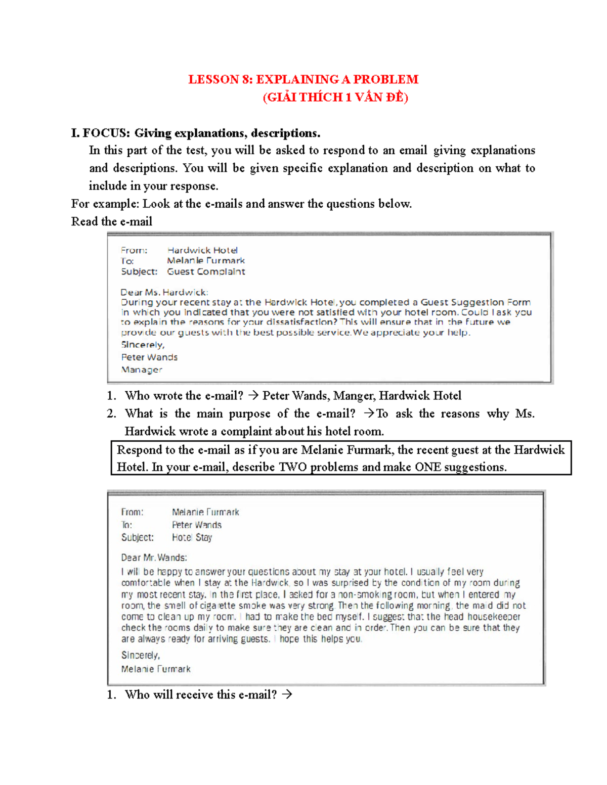 Writing LV2- Lesson 8 - Theory - LESSON 8: EXPLAINING A PROBLEM (GIẢI ...