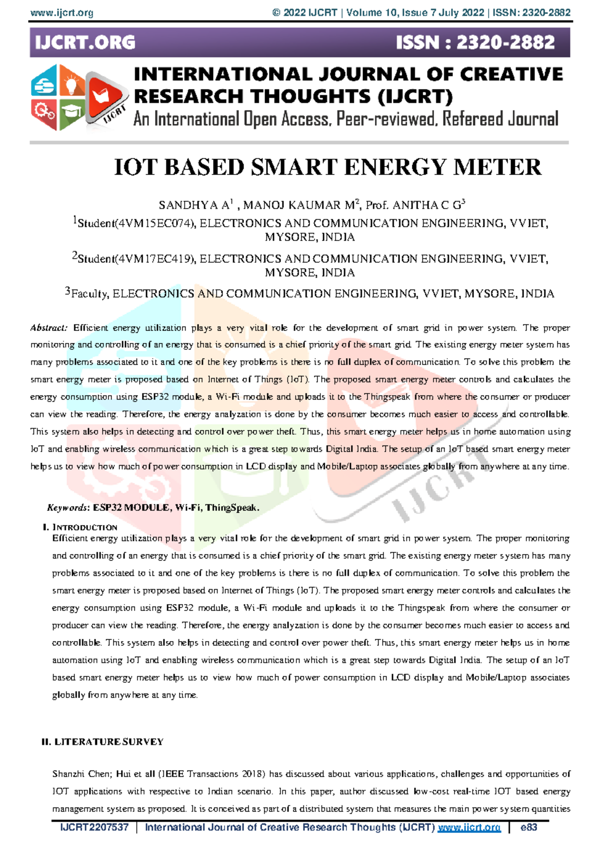 IOT Smart meter sample 2 - IOT BASED SMART ENERGY METER SANDHYA A 1 ...