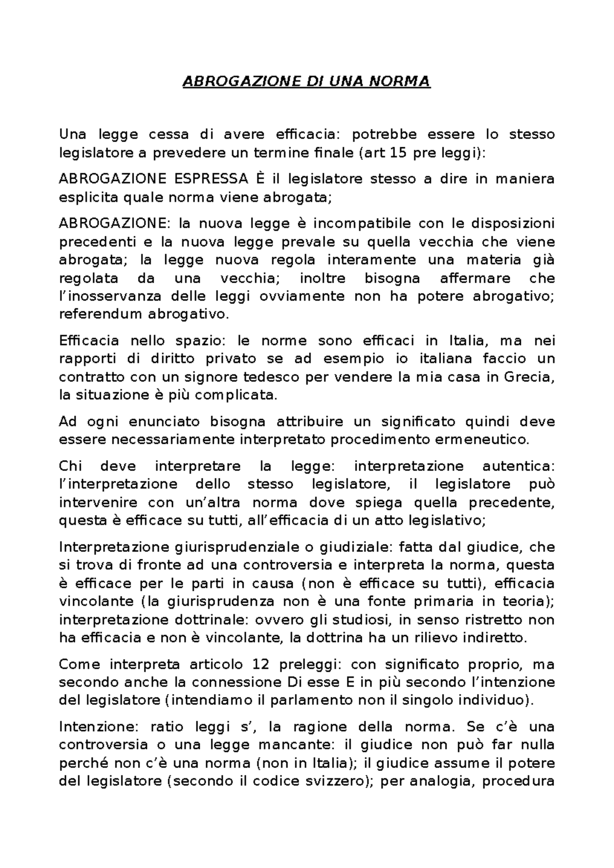 Abrogazione DI UNA Norma; ART 15 PRELEGGI - ABROGAZIONE DI UNA NORMA ...