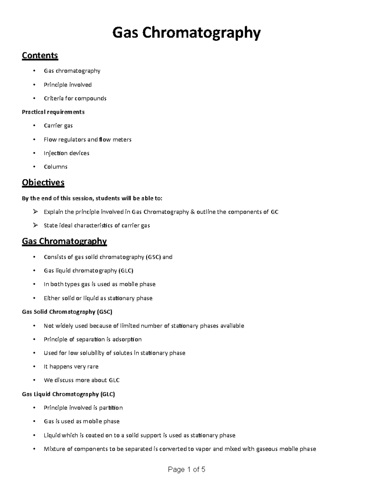 Chapter 10 Gas Chromatography Page 1 of 5 Gas Chromatography
