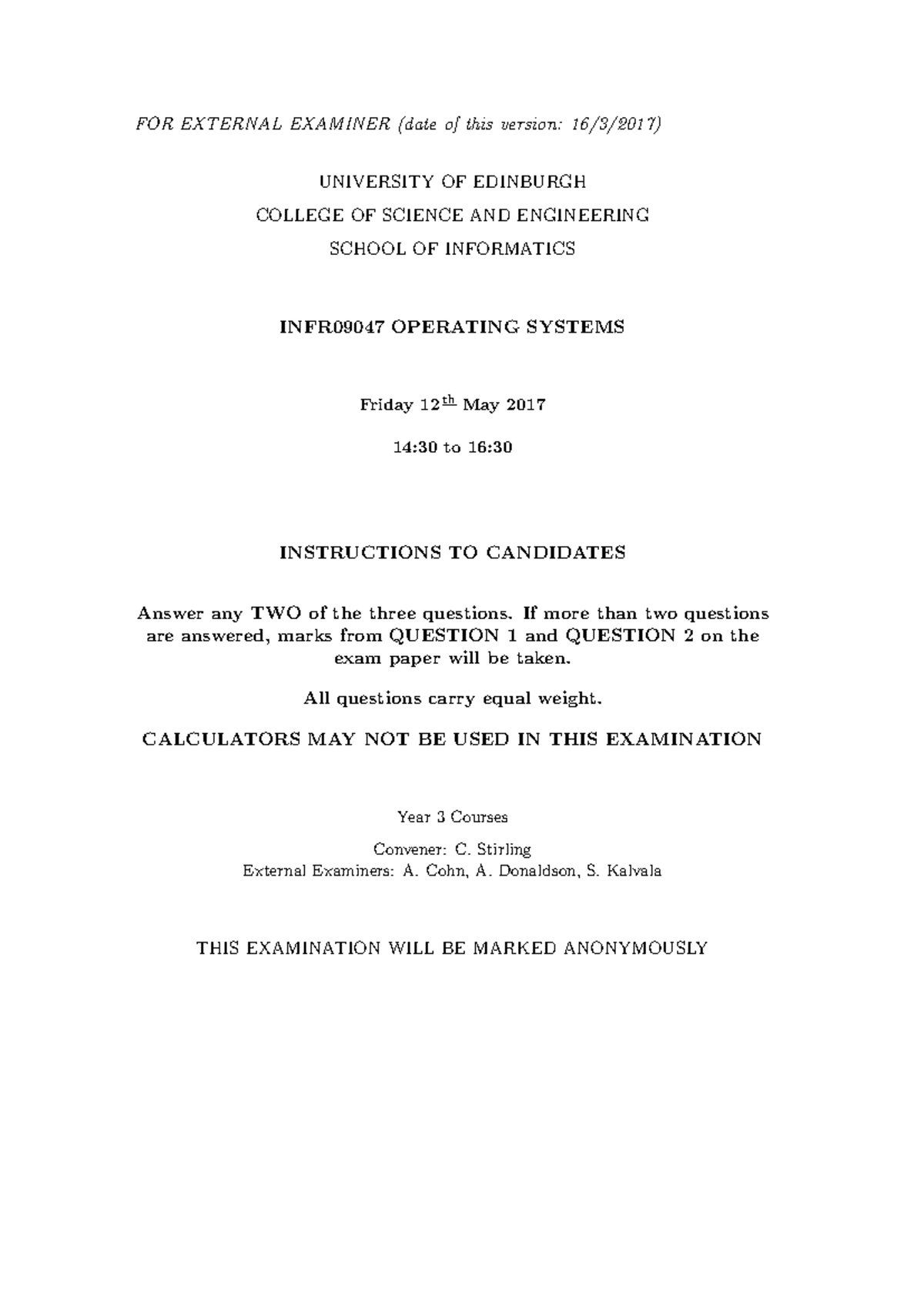2017 705INFR09047 past papers. UNIVERSITY OF EDINBURGH COLLEGE OF