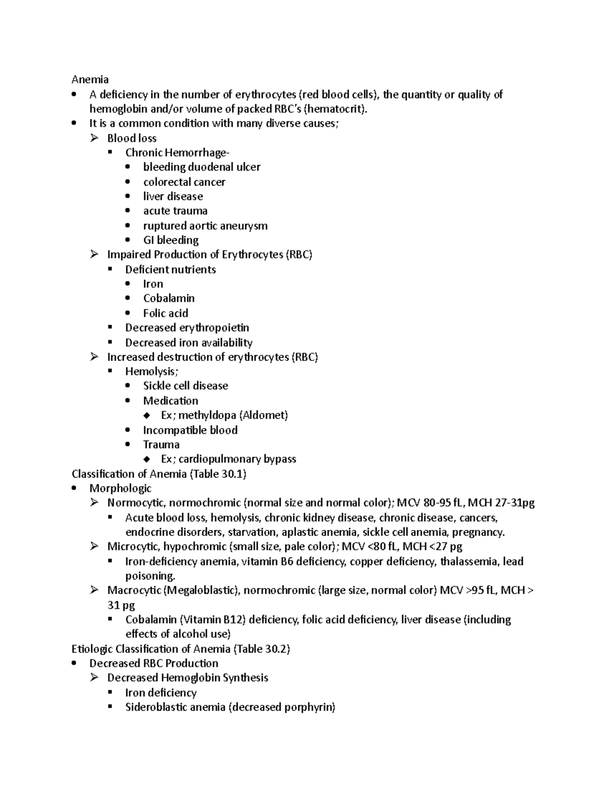 Chapter 30 Hematologic Problems Exam 2 Chapter Highlights - Anemia A ...