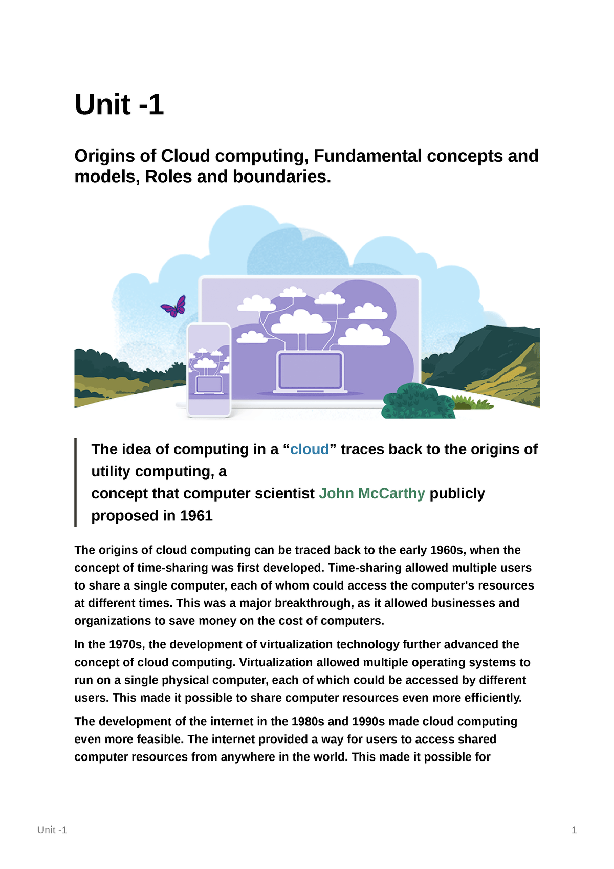 CC Unit 1 - Cloud Computing Basic - Unit - Origins Of Cloud Computing ...