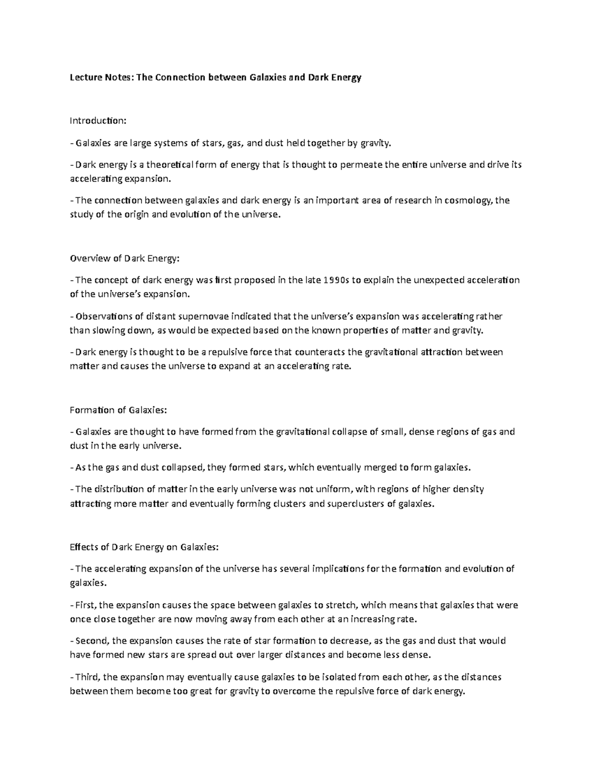 Lecture Notes: The Connection between Galaxies and Dark Energy ...