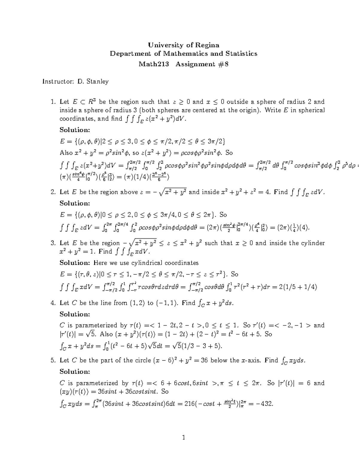 Math213Winter 2021assignment 8Solutions - University of Regina ...