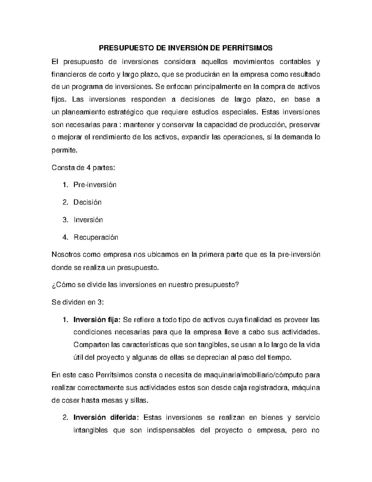 Presupuesto De Inversi N De Perr Tsimos Presupuesto De Inversi N De Perr Tsimos El Presupuesto