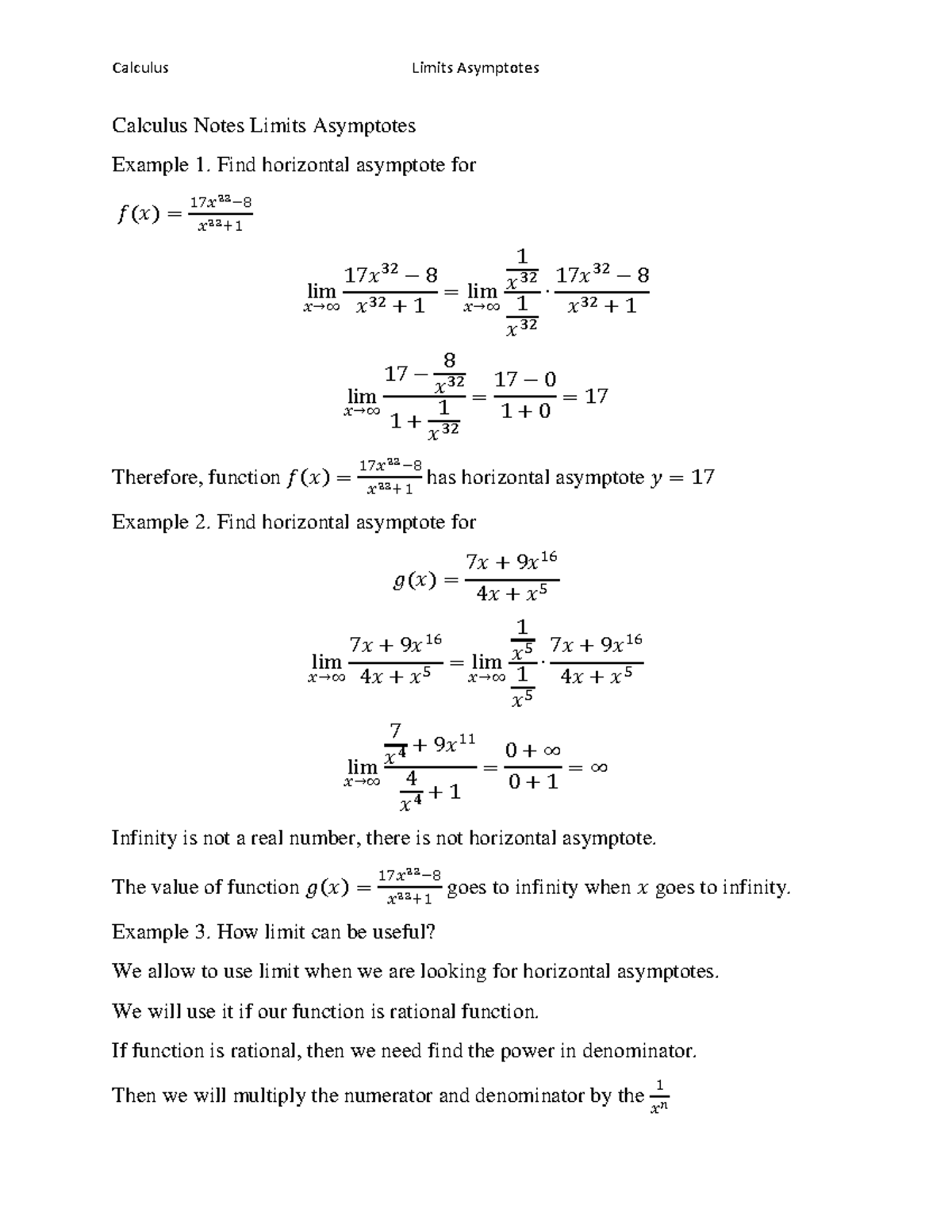 Limits Asymptotes - Calculus Limits Asymptotes Calculus Notes Limits ...