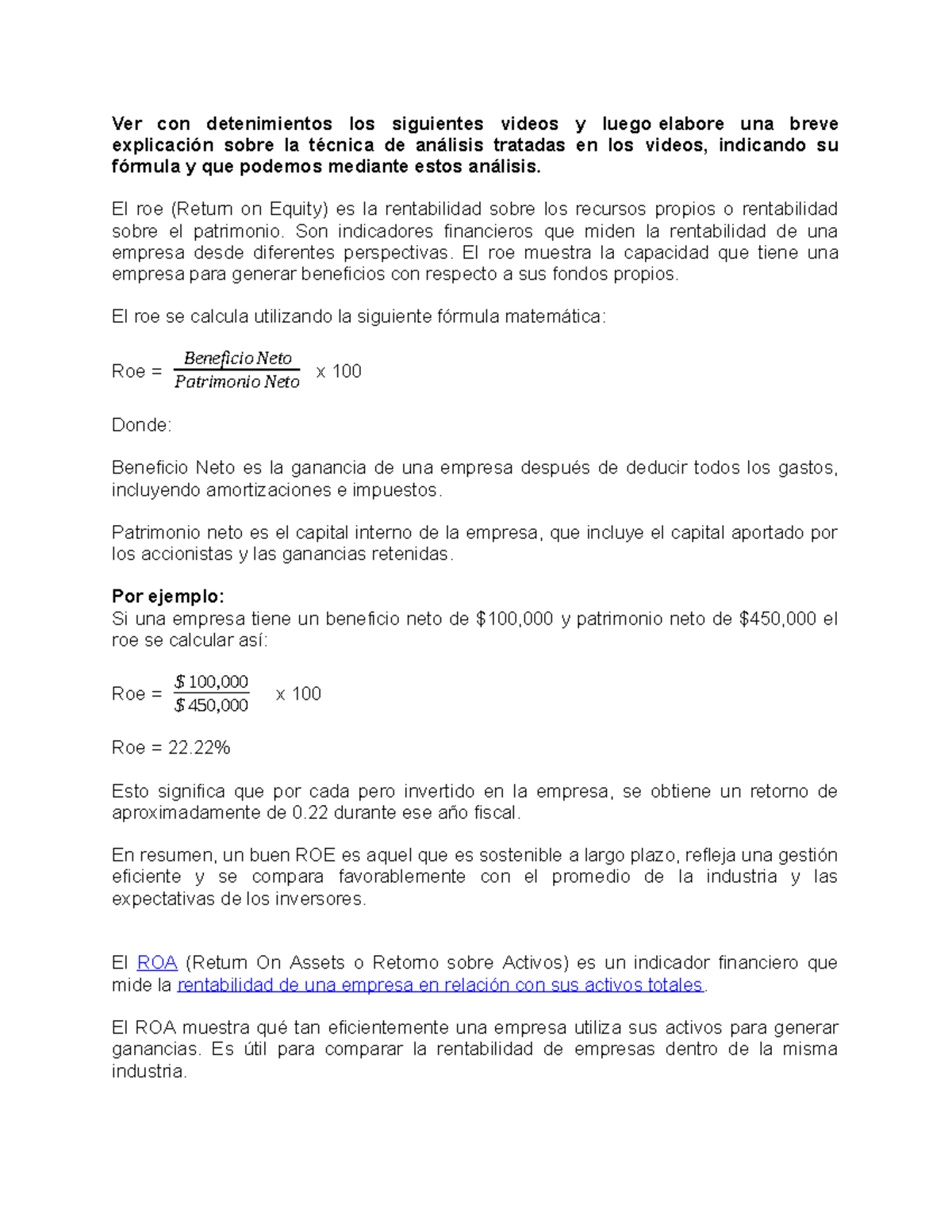 Que es el ROE y el ROA - nsfdf - Ver con detenimientos los siguientes ...