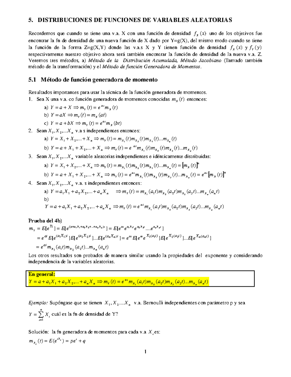 Distribución De Variables Aleatorias - 5. DISTRIBUCIONES DE FUNCIONES ...