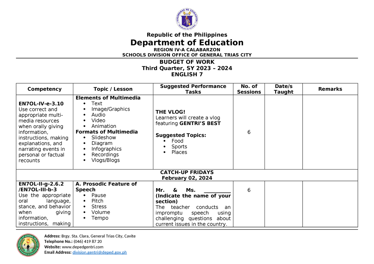 BOW English 7 Quarter 3 - Department of Education REGION IV-A ...