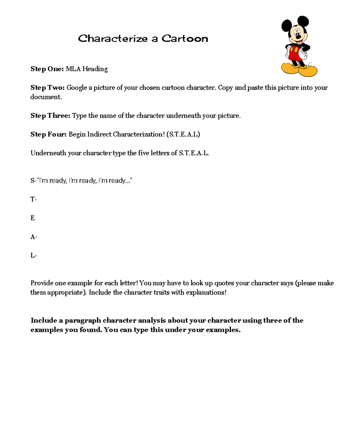 Copy Of Characterize A Cartoon Ela4 English Studocu