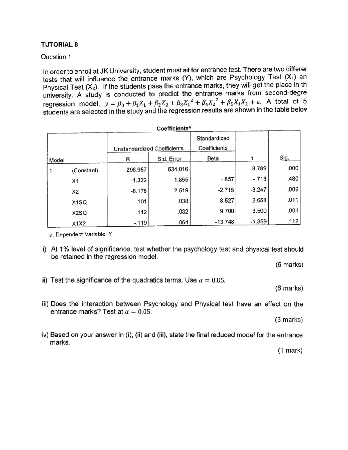 Tutorial 8 STA250 Chapter 6 Regression Analysis Lecture Notes ...