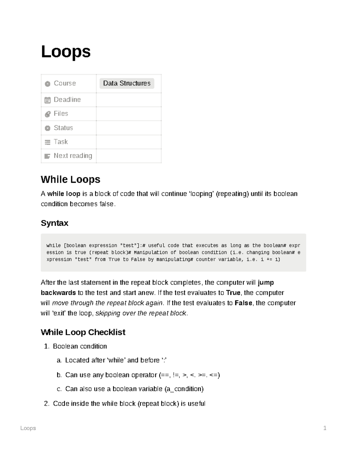 Loops - As the title says - Loops Course Data Structures Deadline Files ...