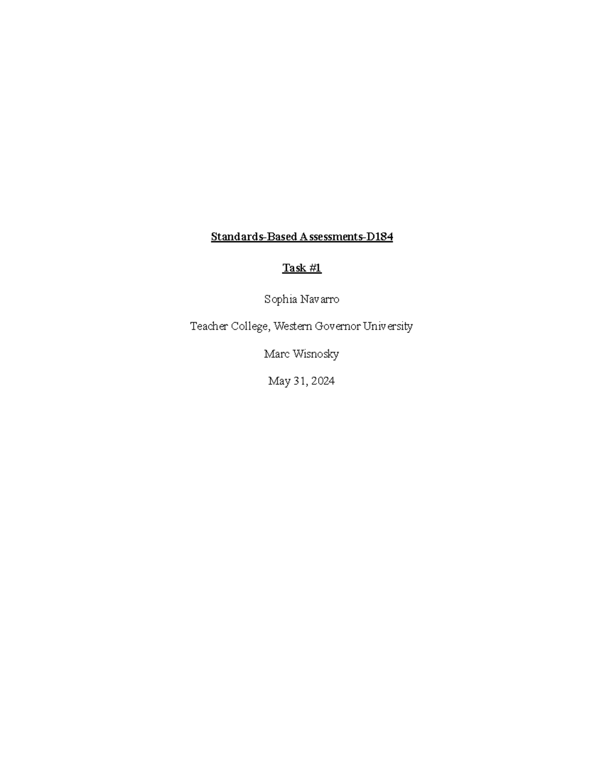 Standards-Based Assessment Task 1-D184 - Standards-Based Assessments-D ...