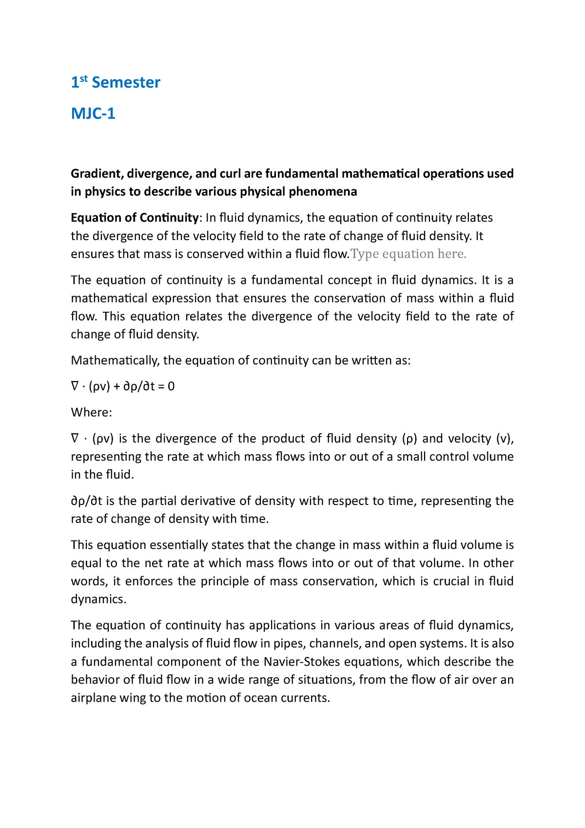 Applications Of Gradient, Divergence And Curl - 1 St Semester MJC- 1 ...